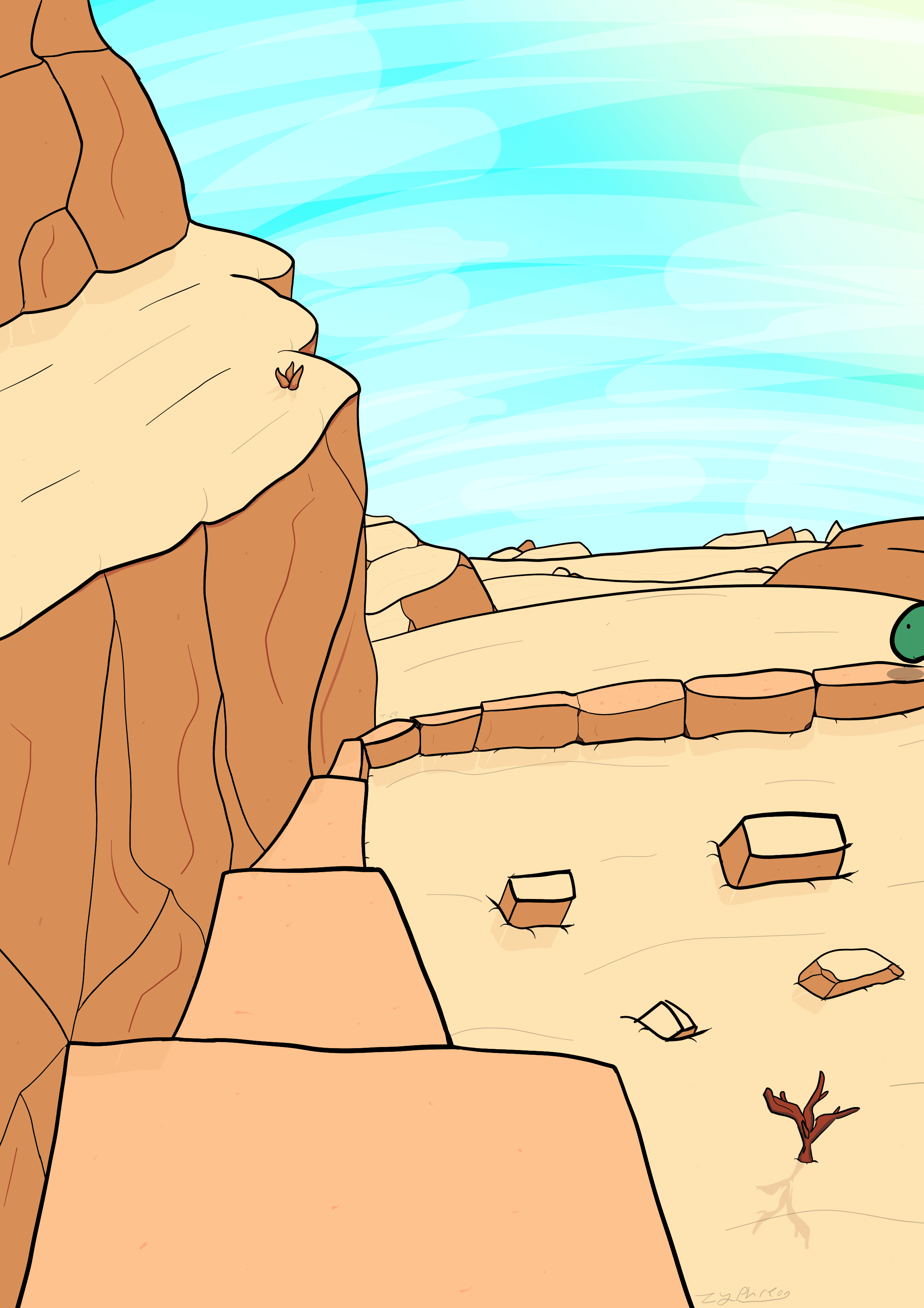 A slime crosses a desert